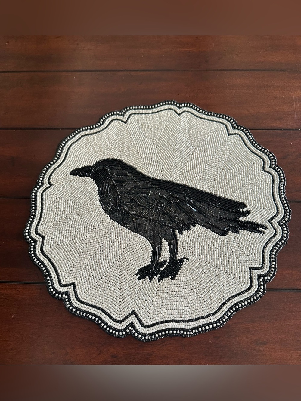 Set of 4 Rachel Zoe Beaded Charger Placemats Halloween 15” Diameter Raven